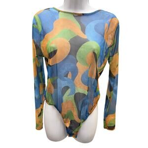 Pretty Little Thing Abstract Body Suit Mesh Sz 12 See through Festival